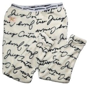 Juicy Couture JC Script Luxe Plush Sleepwear Pajama Jogger White Pant Sz Med